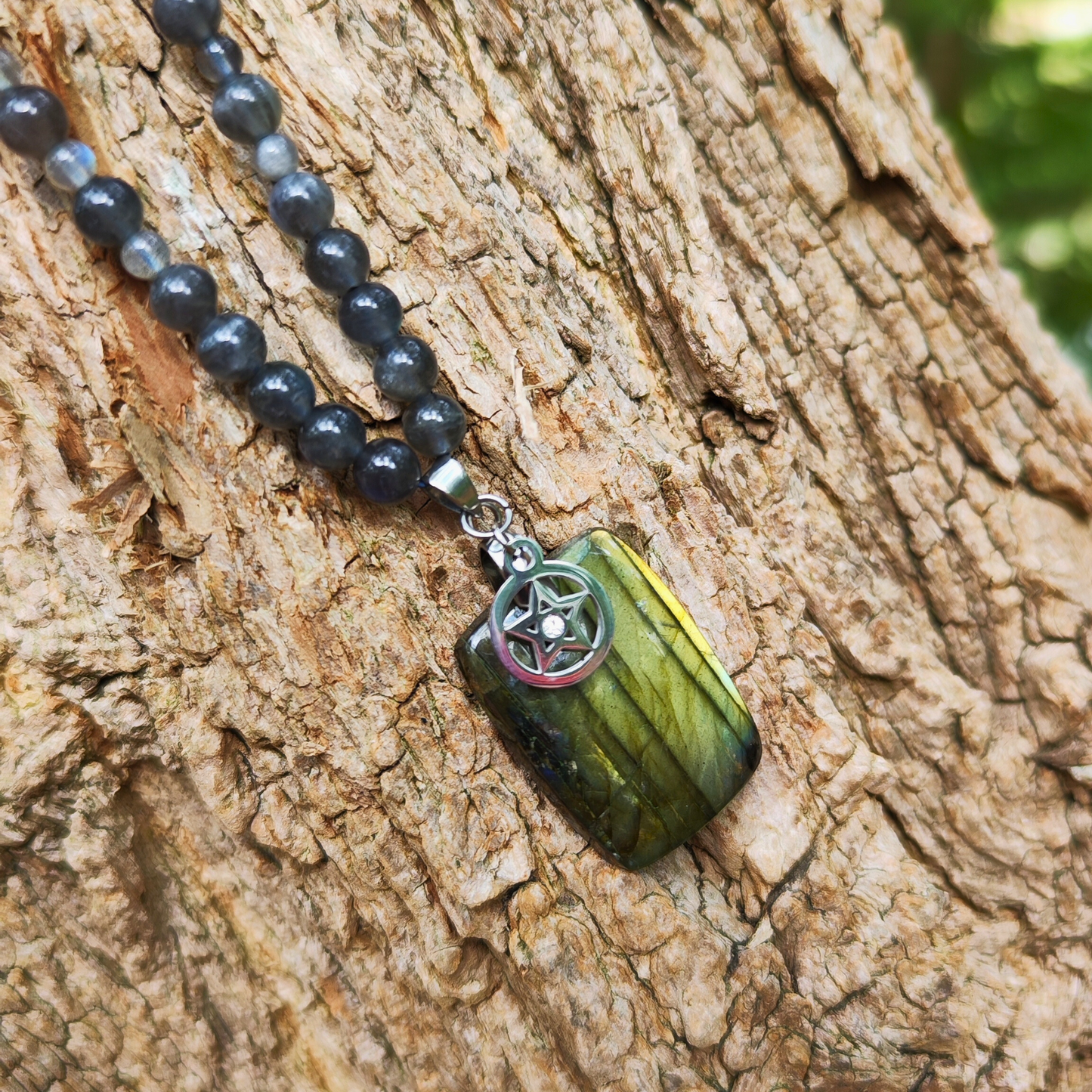 Collier Labradorite AAA macramé artisanal – pendentif Pentacle