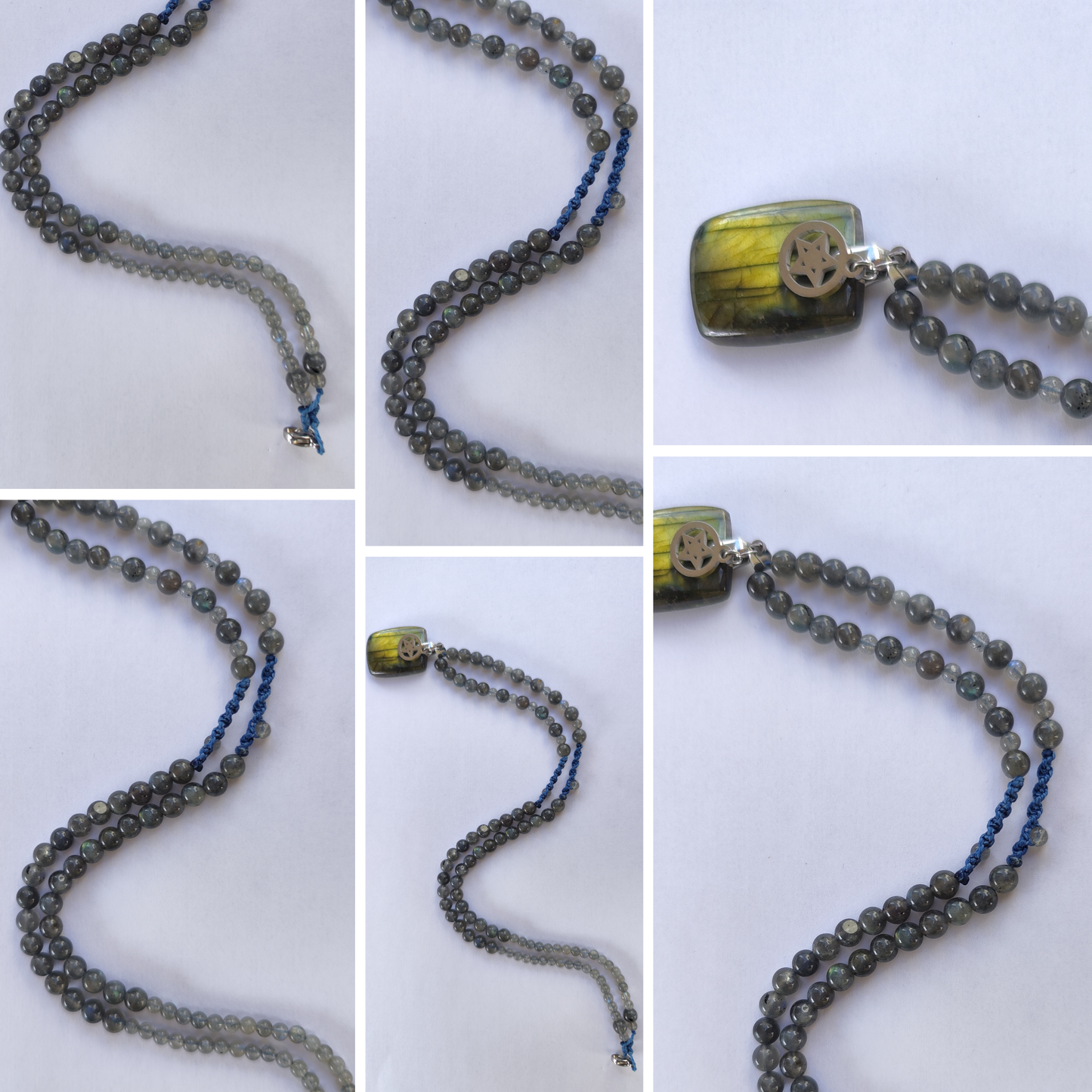 Collier Labradorite AAA macramé artisanal – pendentif Pentacle