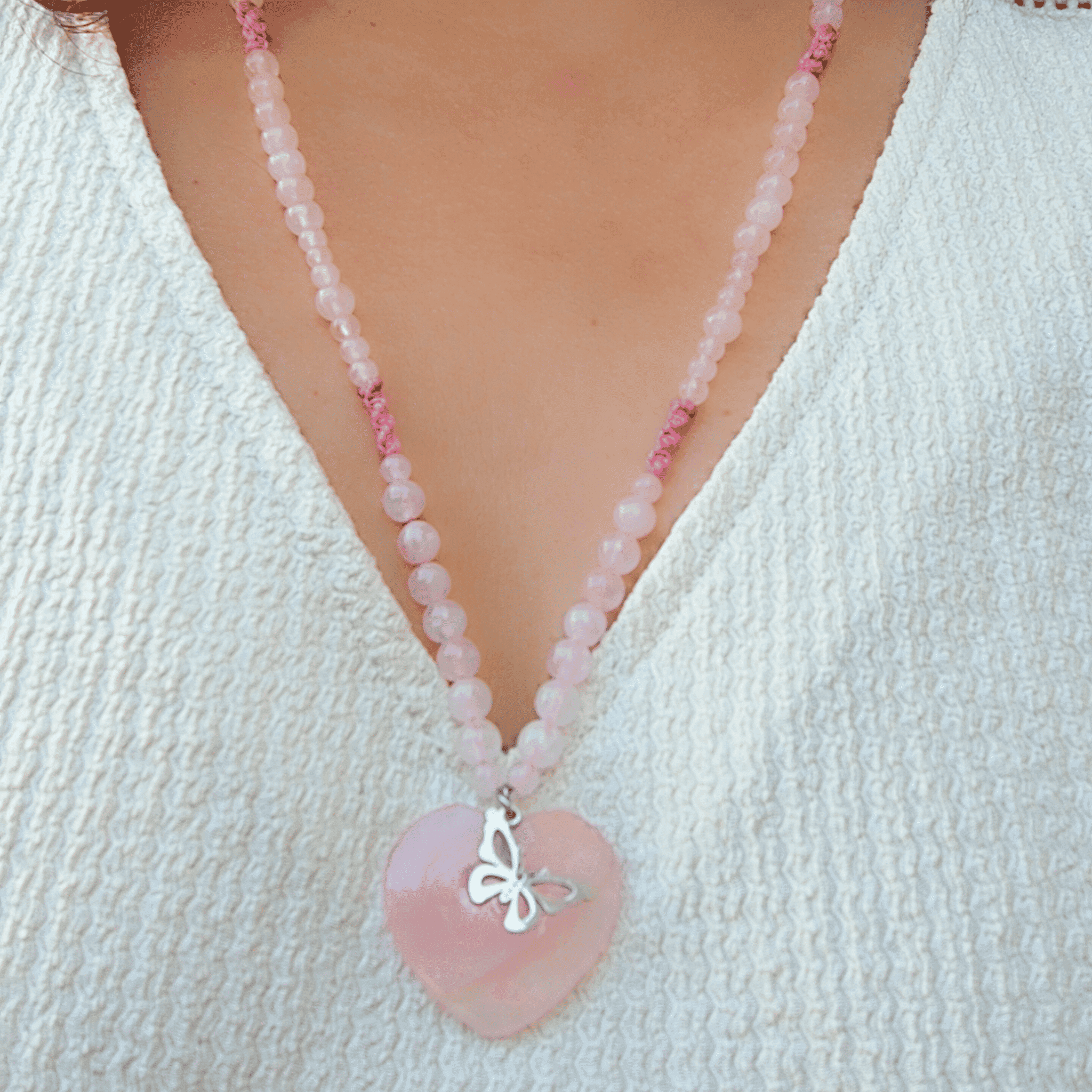 Souffle du Cœur - collier lithothérapie Quartz rose