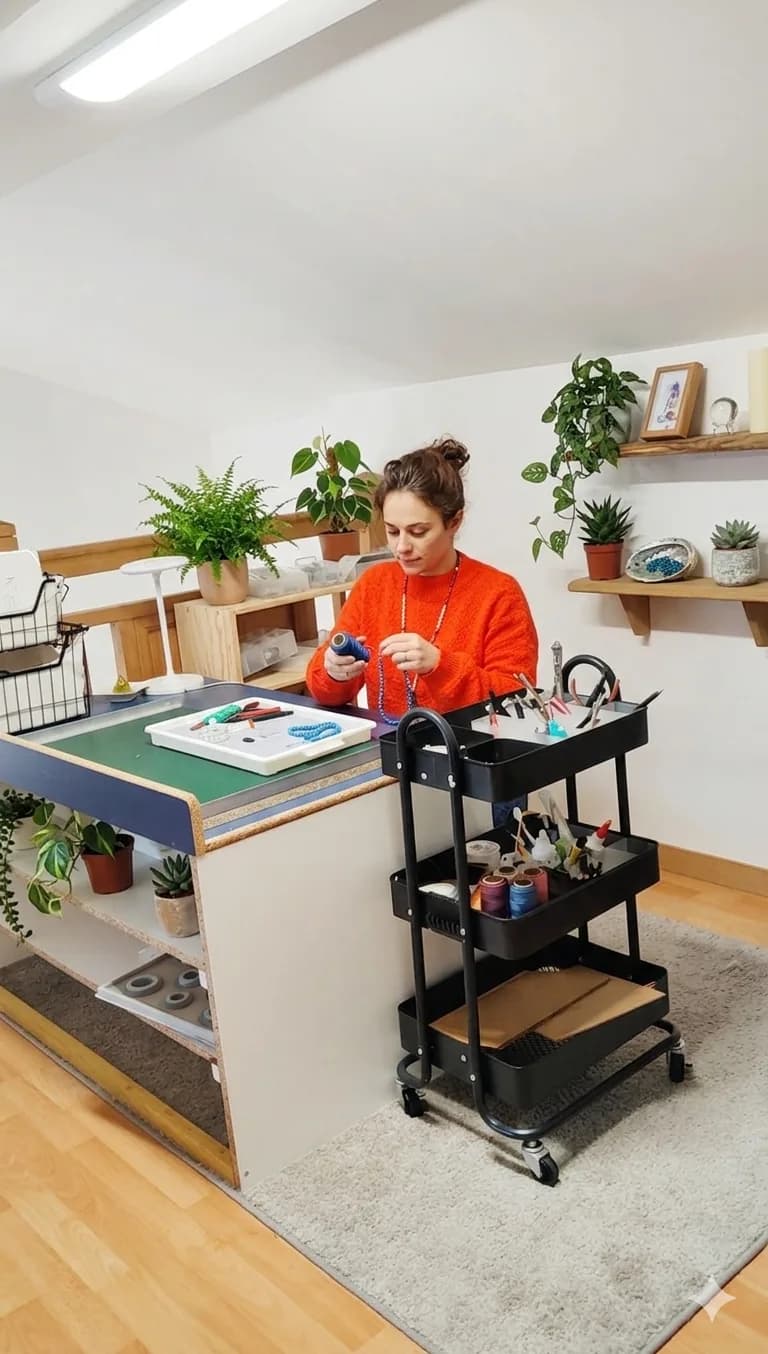 Ludivine, créatrice de Timia, en train de créer un bijou dans son atelier
